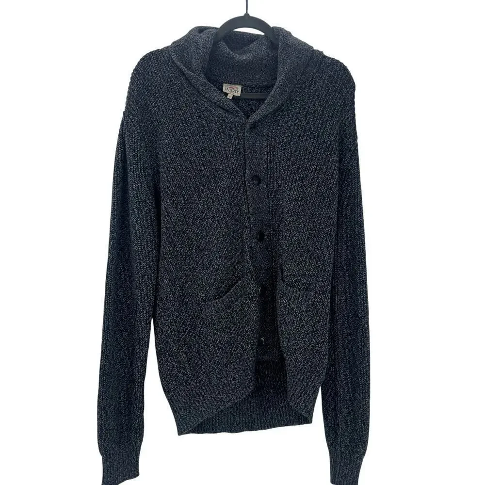 Faherty Men's Marled Cotton Cardigan Sweater Long Sleeve Black Size Large NWT